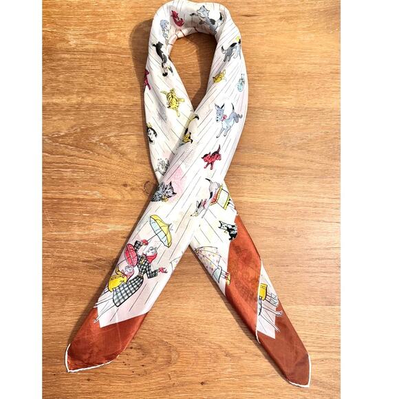 Silk Hand Rolled Raining Cats and Dogs Vintage Scarf RARE - Picture 9 of 14